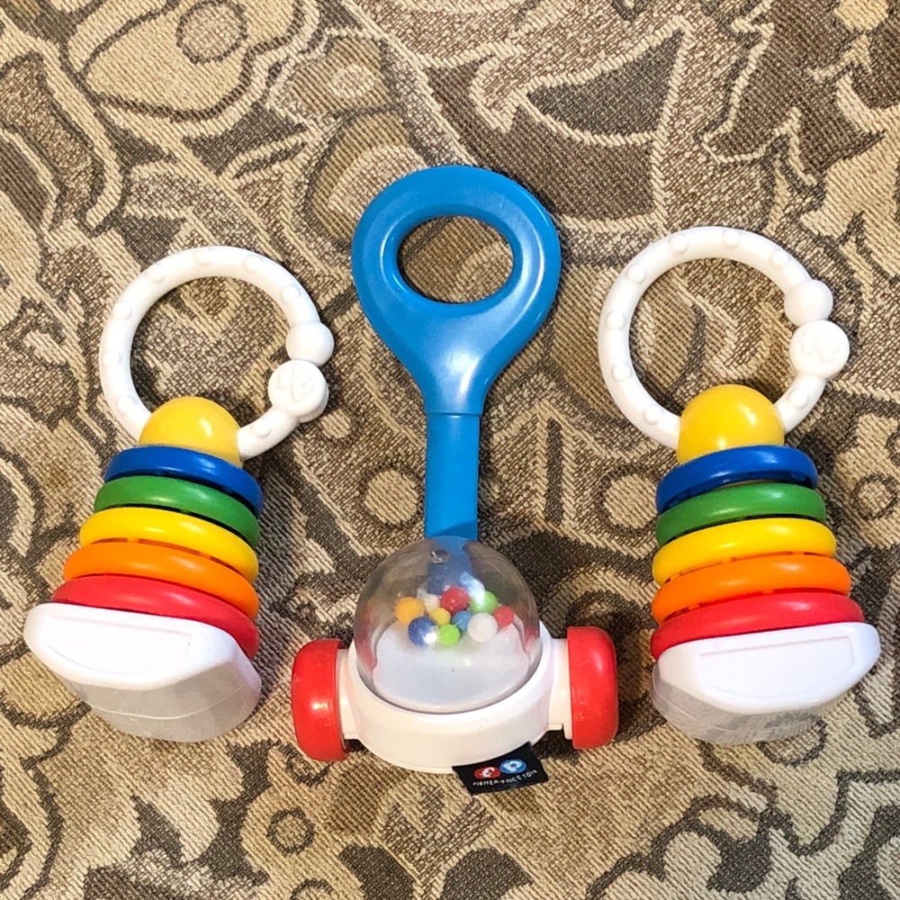 Fisher-Price Baby Toys - Corn Popper Teether/Rattle & 2 Rocker Stacker Rattles